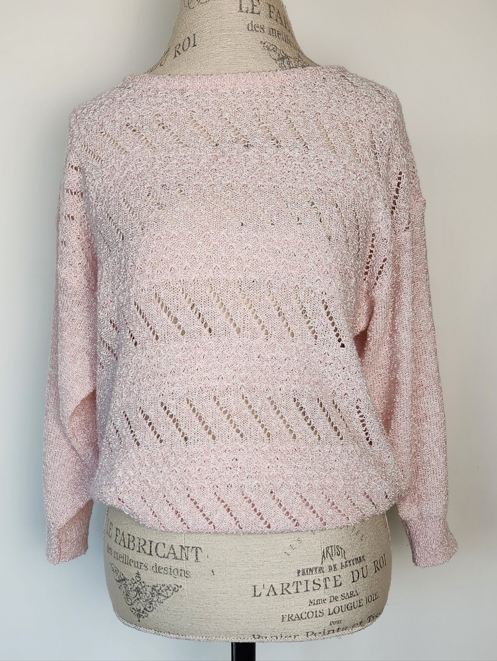 Vtg 80s Pink Crochet Sweater Top